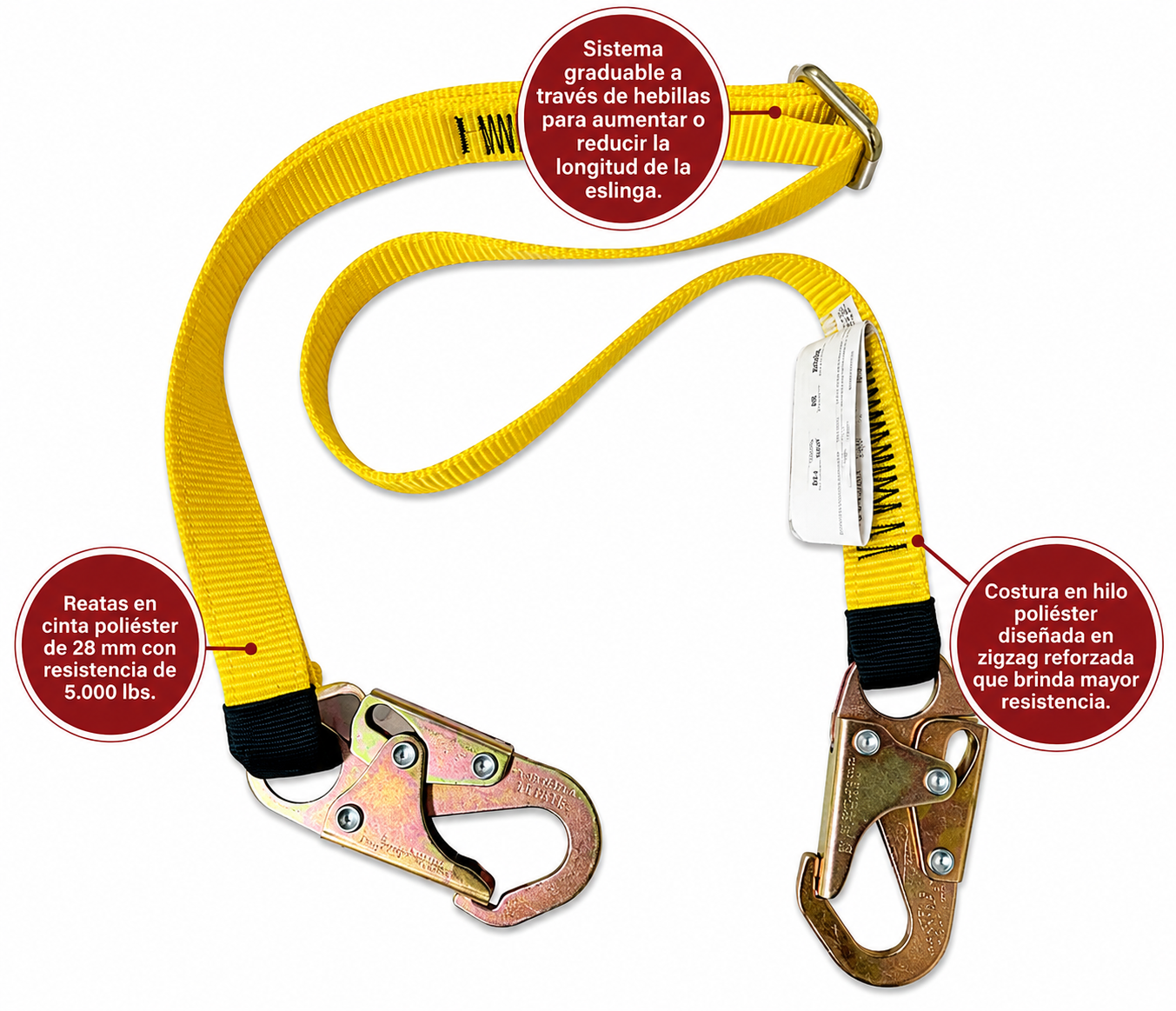 Eslinga de posicionamiento ajustable gancho pequeño ANSI Z359.3 CE EN 358