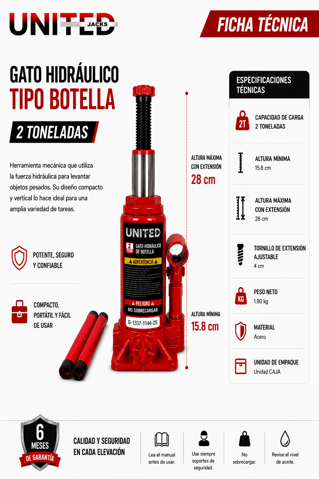Gato hidráulico botella 2 toneladas