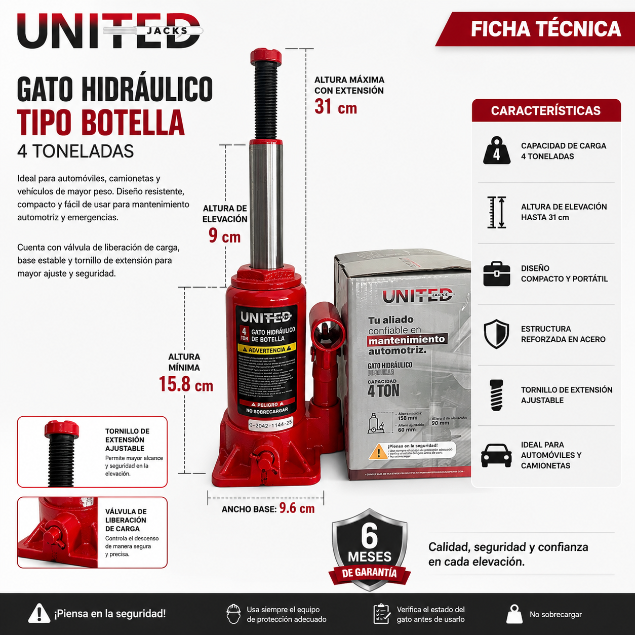 Gato hidráulico botella 4 toneladas