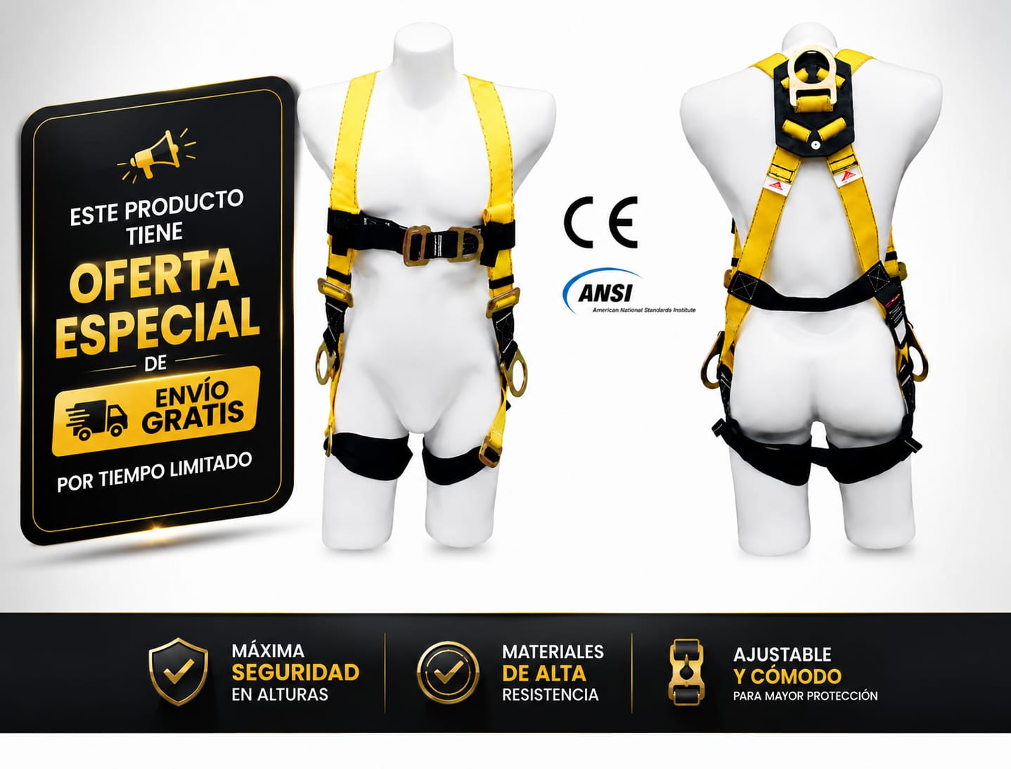 Arnés multipropósito 4 argollas tipo H.  Certificación ANSI/ASSE