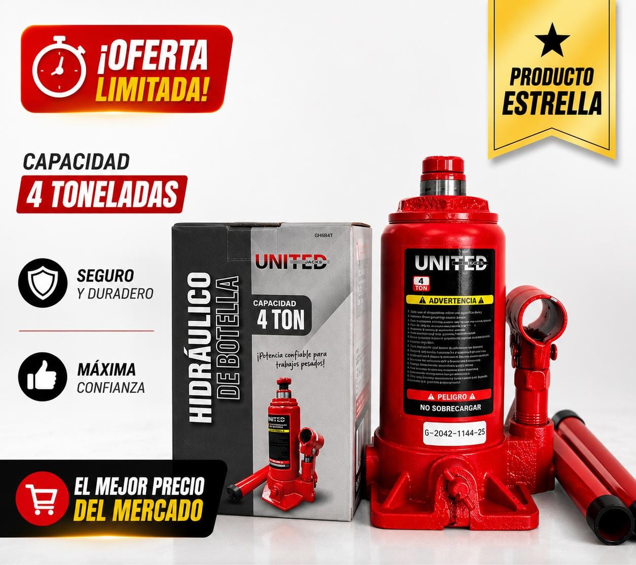 Gato hidráulico botella 4 toneladas