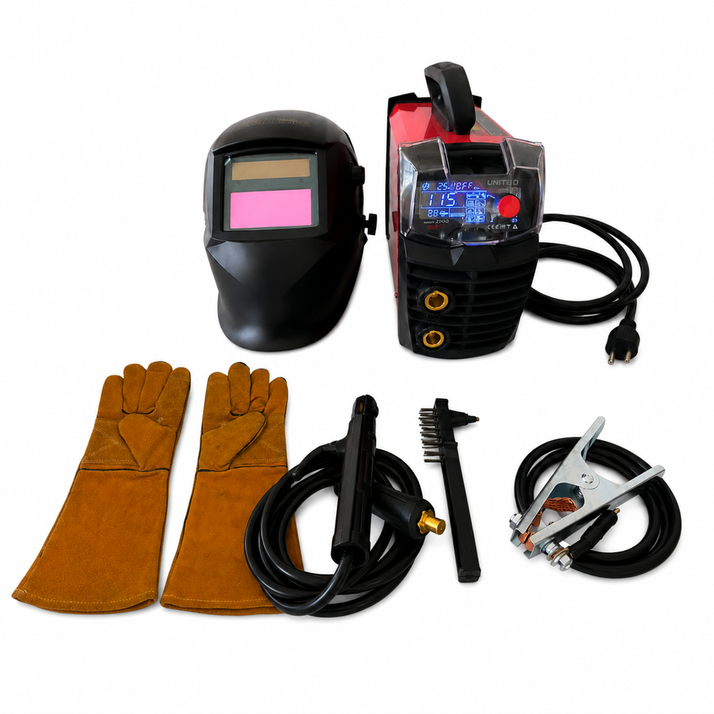 Combo soldador MMA 200 A + careta fotosensible 2 sensores + guantes soldar Kevlar